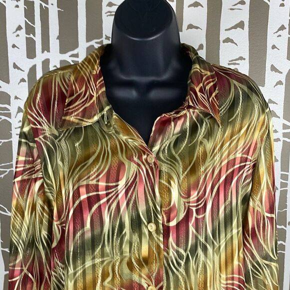BFA Classics Vintage 90s Gold Metallic Pinstripe Blouse sz L - Picture 4 of 5